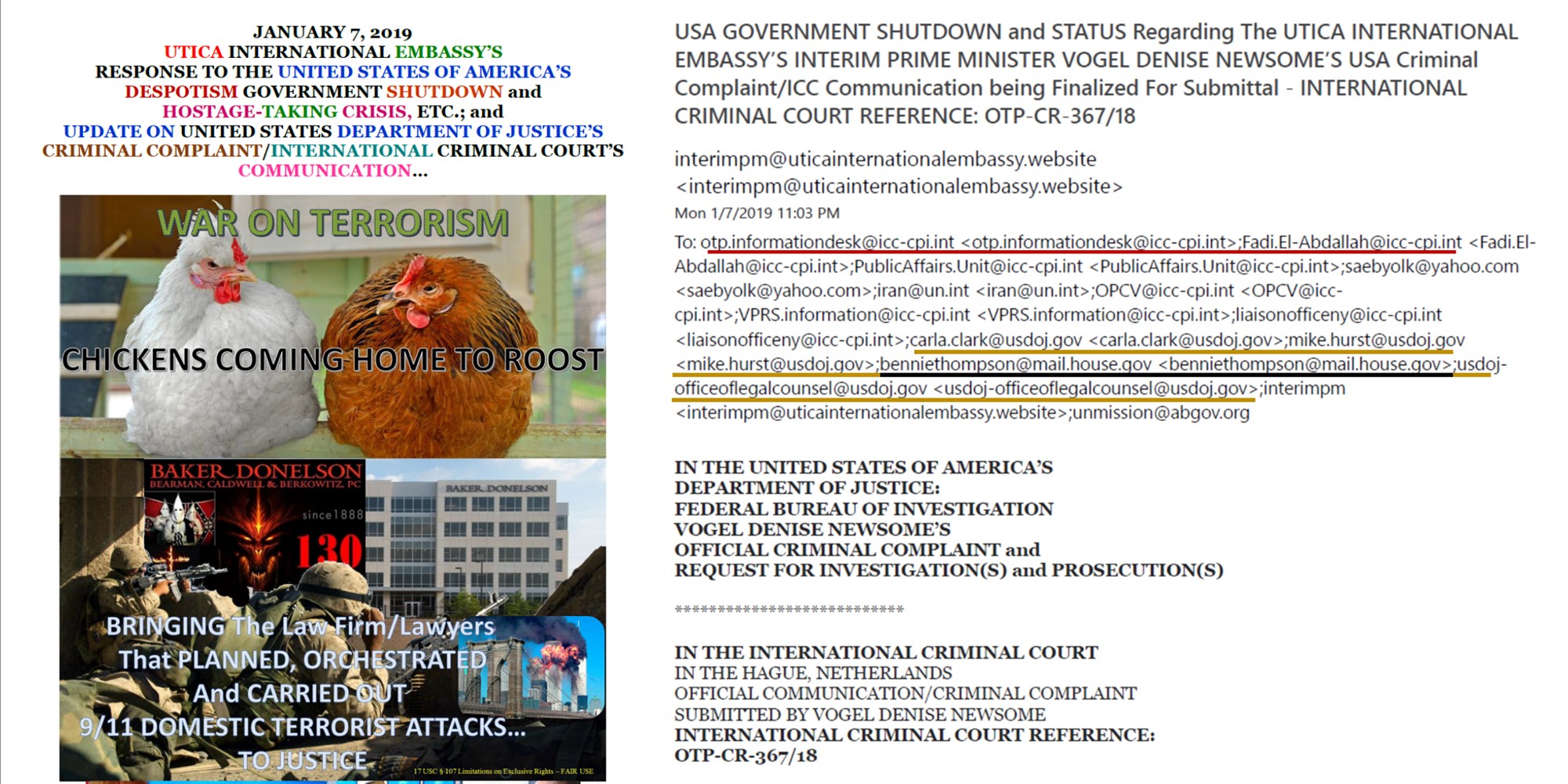 010719 Email Confirmation Response To USA Shutdown Status Of UIE Criminal Complaint Against USA