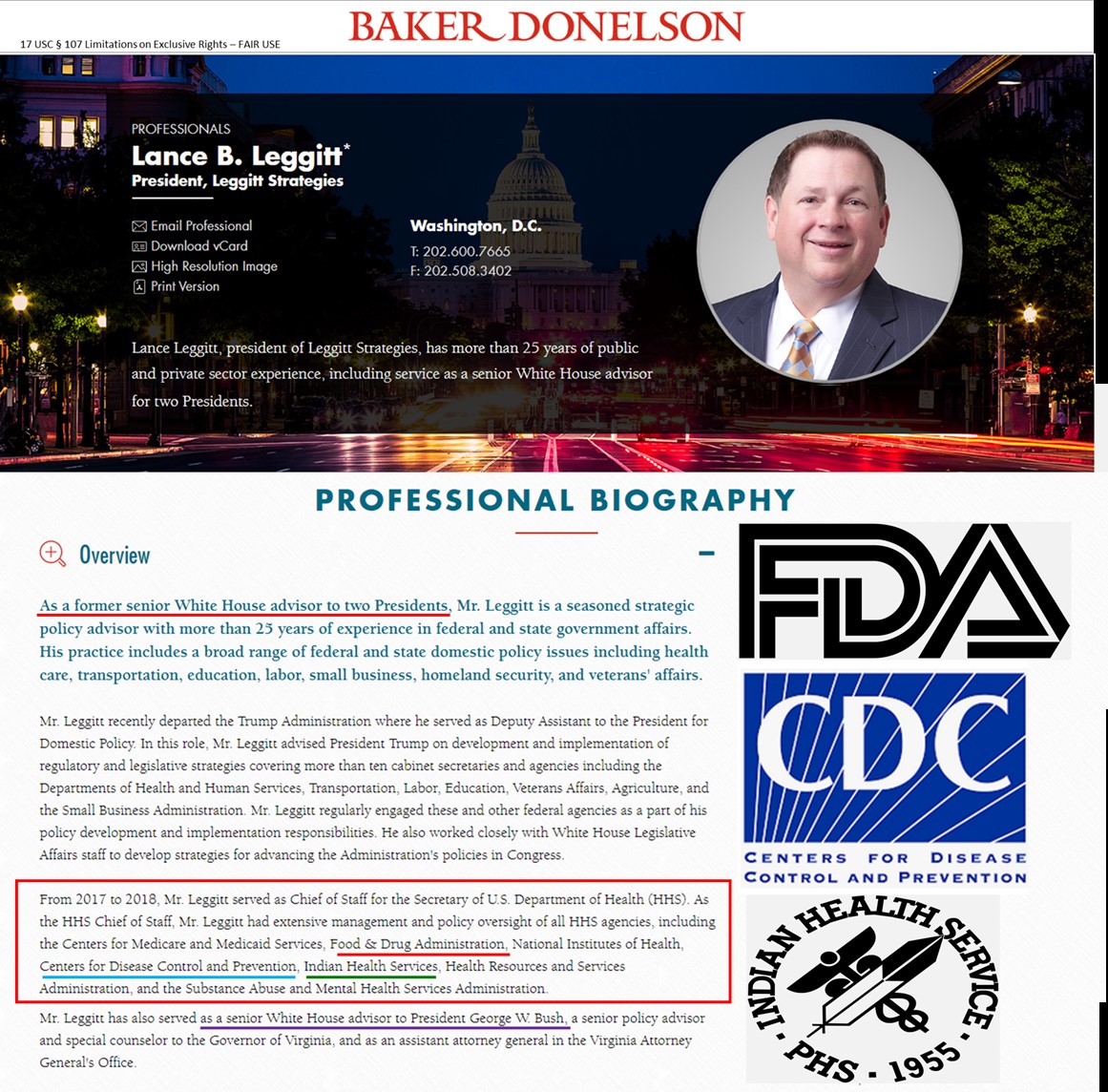 Baker Donelson Lance Leggitt FDA CDC