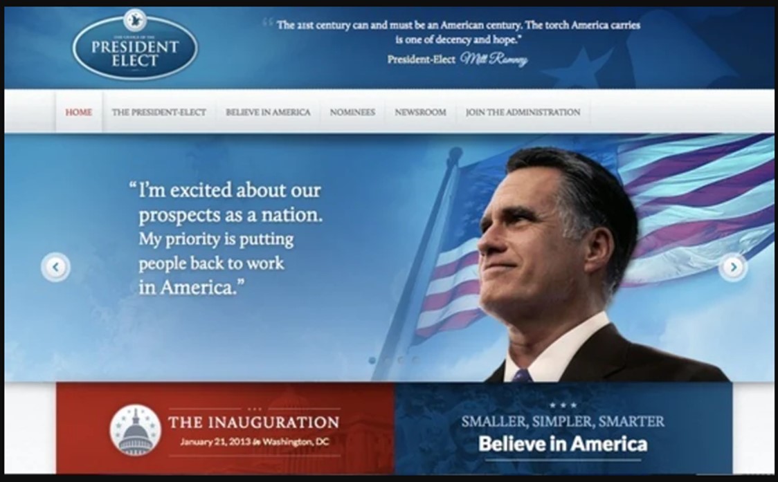 Mitt Romney President Elect Webpage